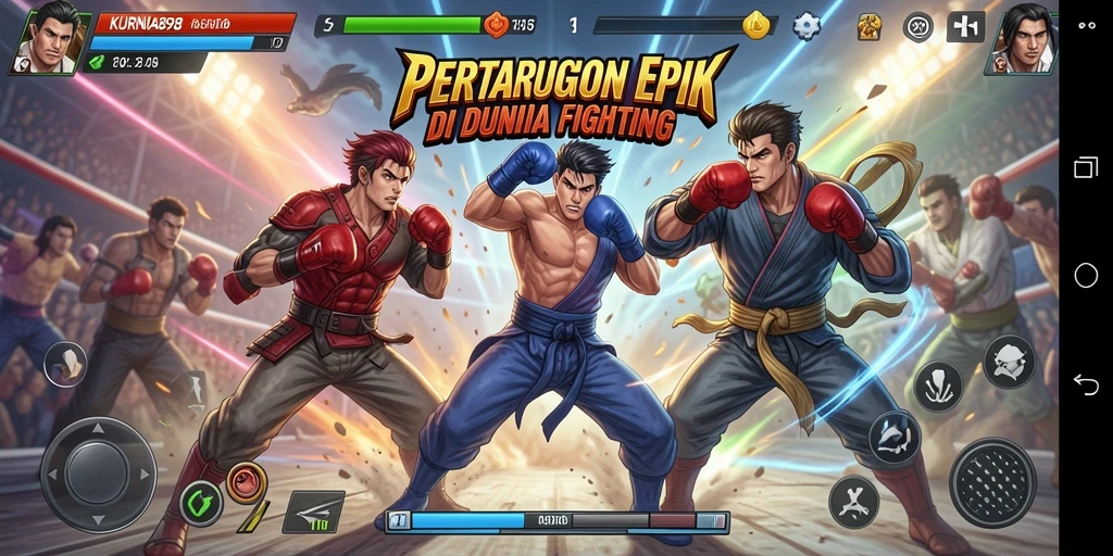 Tampilan gameplay KURNIA898 dengan pertarungan mendebarkan dan karakter unik.