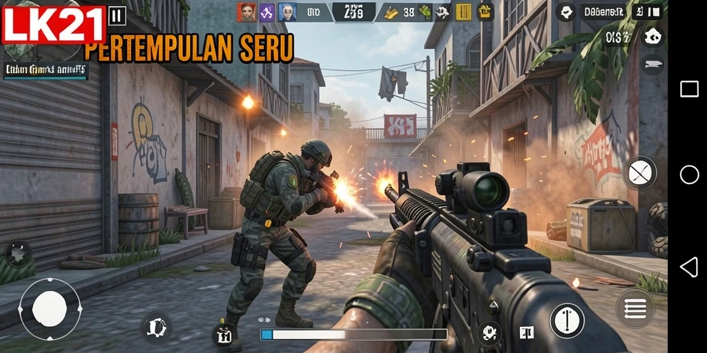 Tampilan gameplay intens dan seru di LK21 dengan aksi FPS.