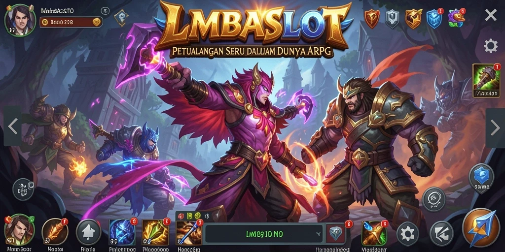 Tangkapan layar LMBASLOT menampilkan pertarungan epik di dunia fantasi.