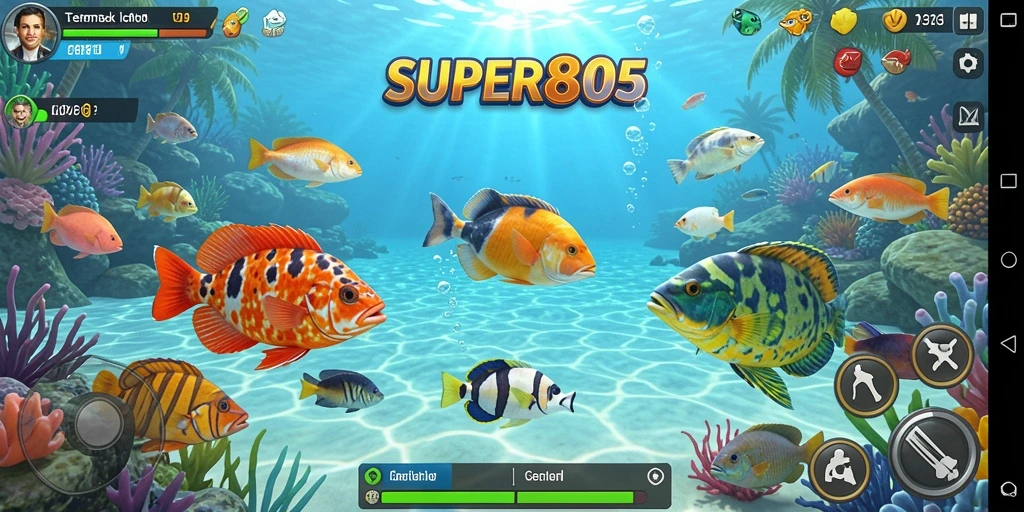 Tampilan gameplay SUPER805 yang menarik saat menangkap ikan.