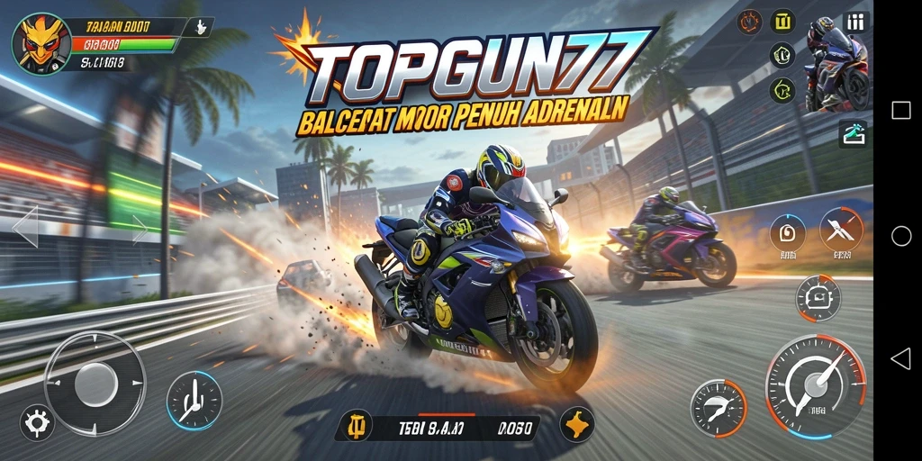 Gameplay mendebarkan dari balapan motor dalam TOPGUN77.